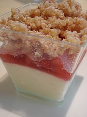 White Chocolate Mousse with Rhubarb and Raspberry compote