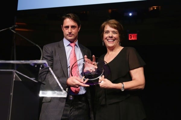 NEW YORK, NY - JUNE 09:  Honoree Prince Lorenzo Borghese and President and CEO of Bideawee Nancy Taylor speak onstage during the Bideawee Masquerade Ball at Gotham Hall on June 9, 2014 in New York City.  (Photo by Neilson Barnard/Getty Images for Bideawee)